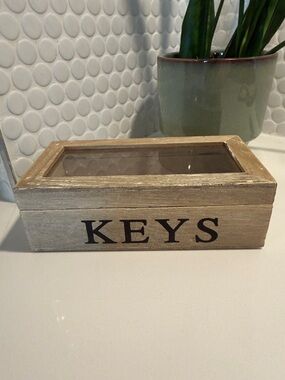 Wooden 'KEYS' Storage Box - Natural Brown